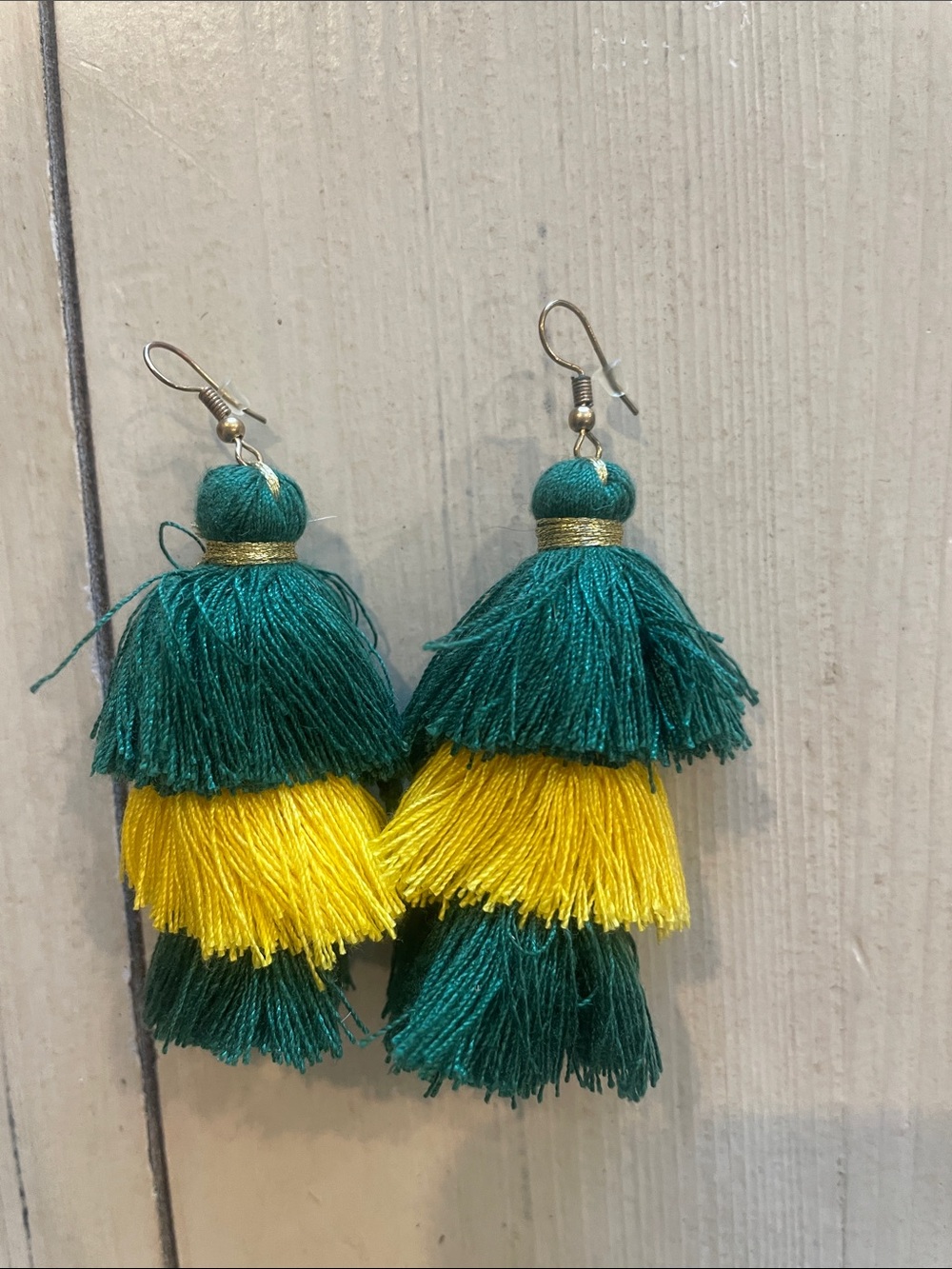 Handcrafted Green & Yellow Tiered Tassel Earrings - Women Jewelry